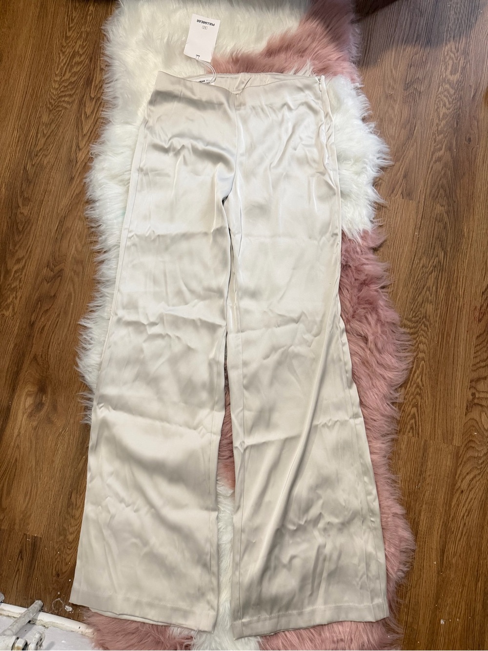 Pull&Bear Cream Wide-Leg Satin Pants